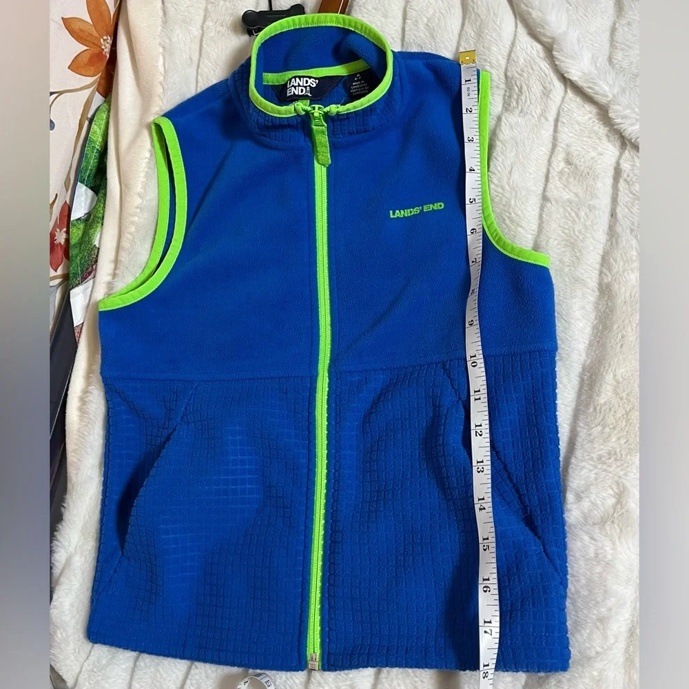Lands End Kids S 6/7 Fleece Bright Blue Green Full Zip Hiking Camp Spring Vest